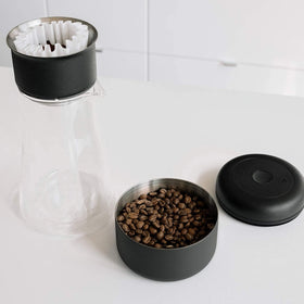 Tea and spices storage with Fellow Atmos in a pantry setup.