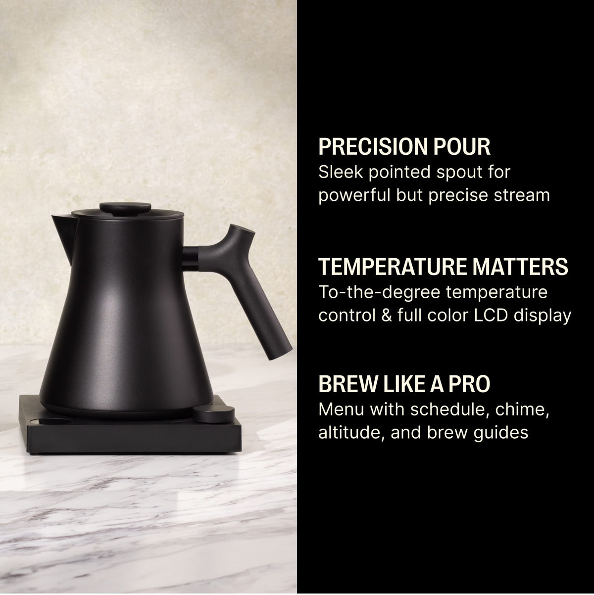 Fellow Corvo EKG Pro LCD display shows precise temperature control at a glance