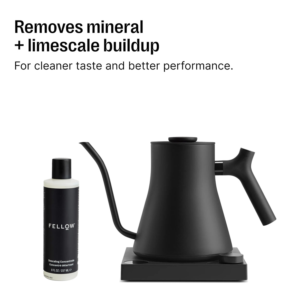 Fellow Descaler inside a coffee machine supporting descaling potential.