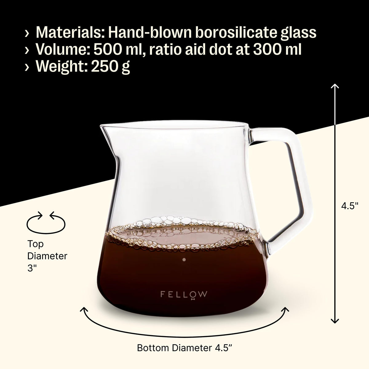 Ergonomic glass handle provides a secure grip