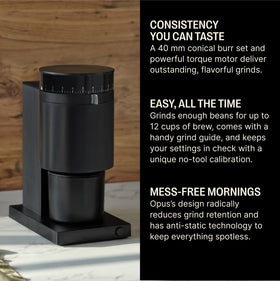 Fellow Opus grinder pour-over ready dosing for consistent brews