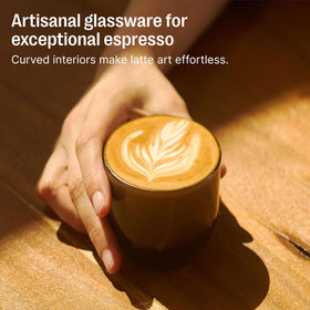 Fellow Pirch cortado glass used for latte art with smooth pour.
