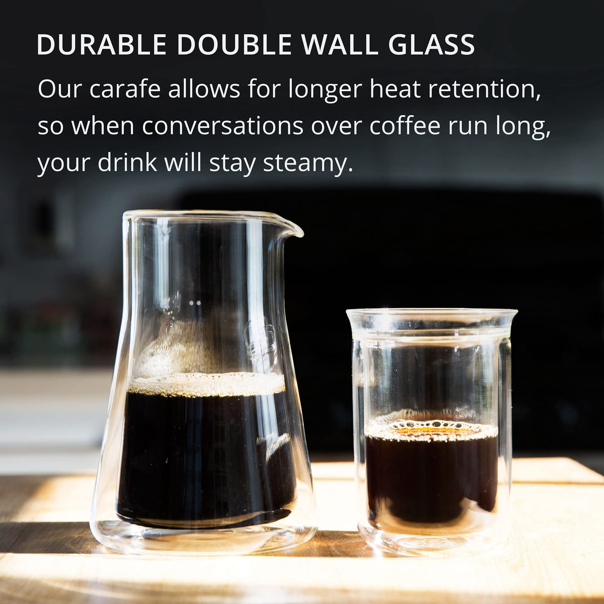 Fellow Stagg carafe for cold brew highlights transparent glass and extended heat retention.