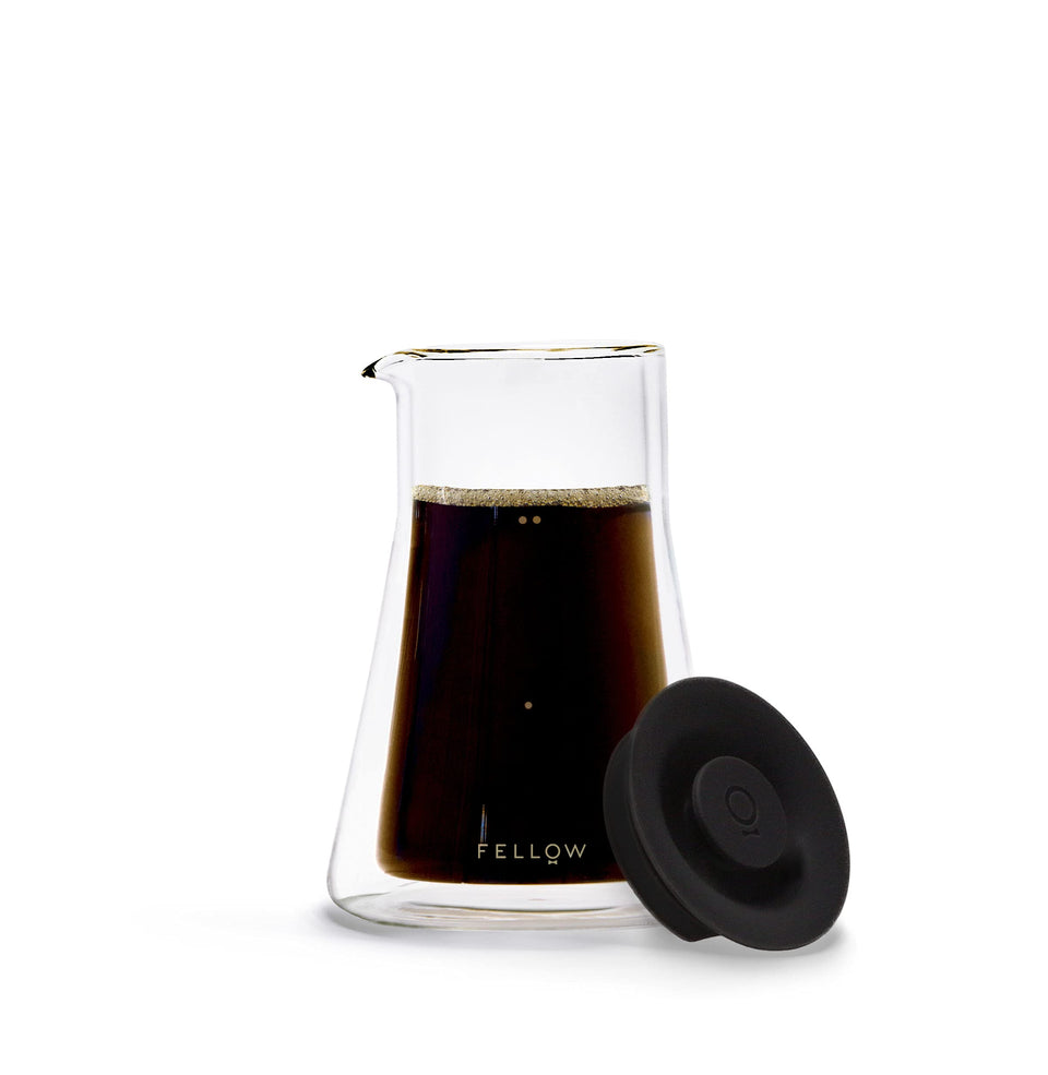 Fellow Stagg double-wall carafe for pour-over coffee preserves heat while showcasing clarity.