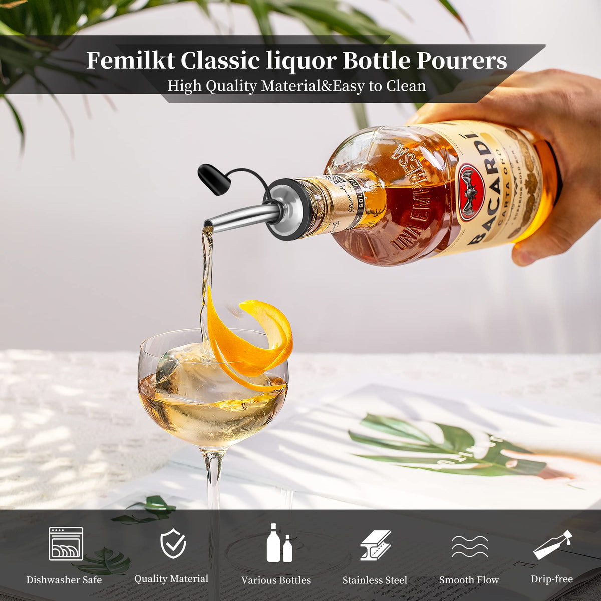 Femilkt pour spout fits three-quarter-inch bottle mouths for precise pours