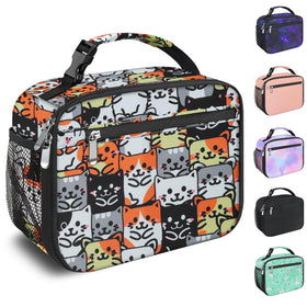 Femuar kids lunch box front view with colorful exterior for school use.