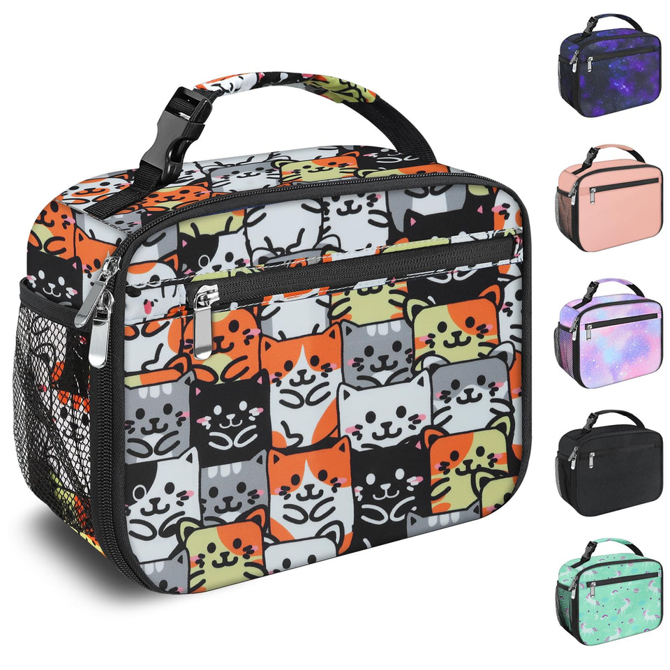 Femuar kids lunch box front view with colorful exterior for school use.