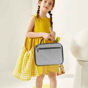 Femuar kids lunch box grey easy-clean lining for quick cleanup.