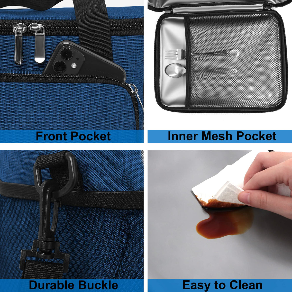 Femuar blue lunch bag durable oxford fabric for daily use.
