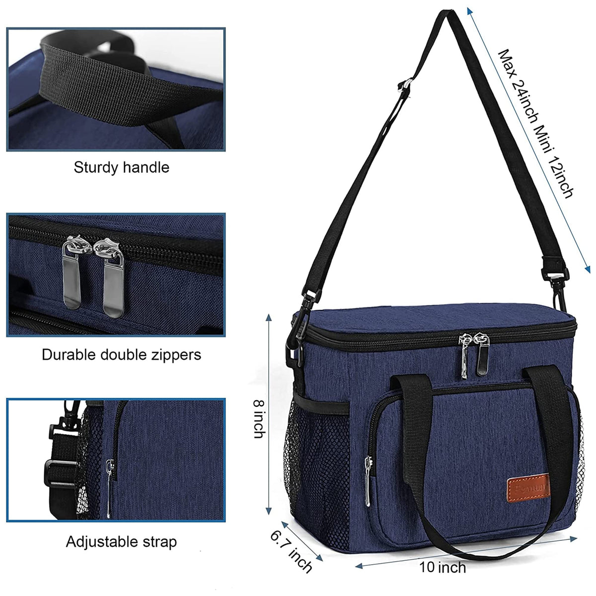 Femuar lunch bag features padded top handle for comfortable carrying.