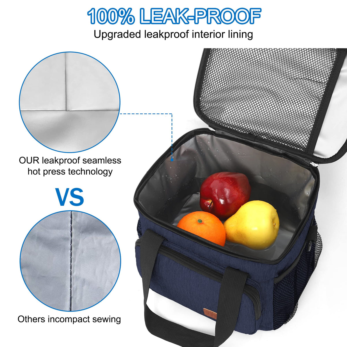 Femuar lunch bag interior includes multiple pockets for organization.