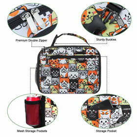 Side pocket and water bottle holder on Femuar insulated lunch bag.