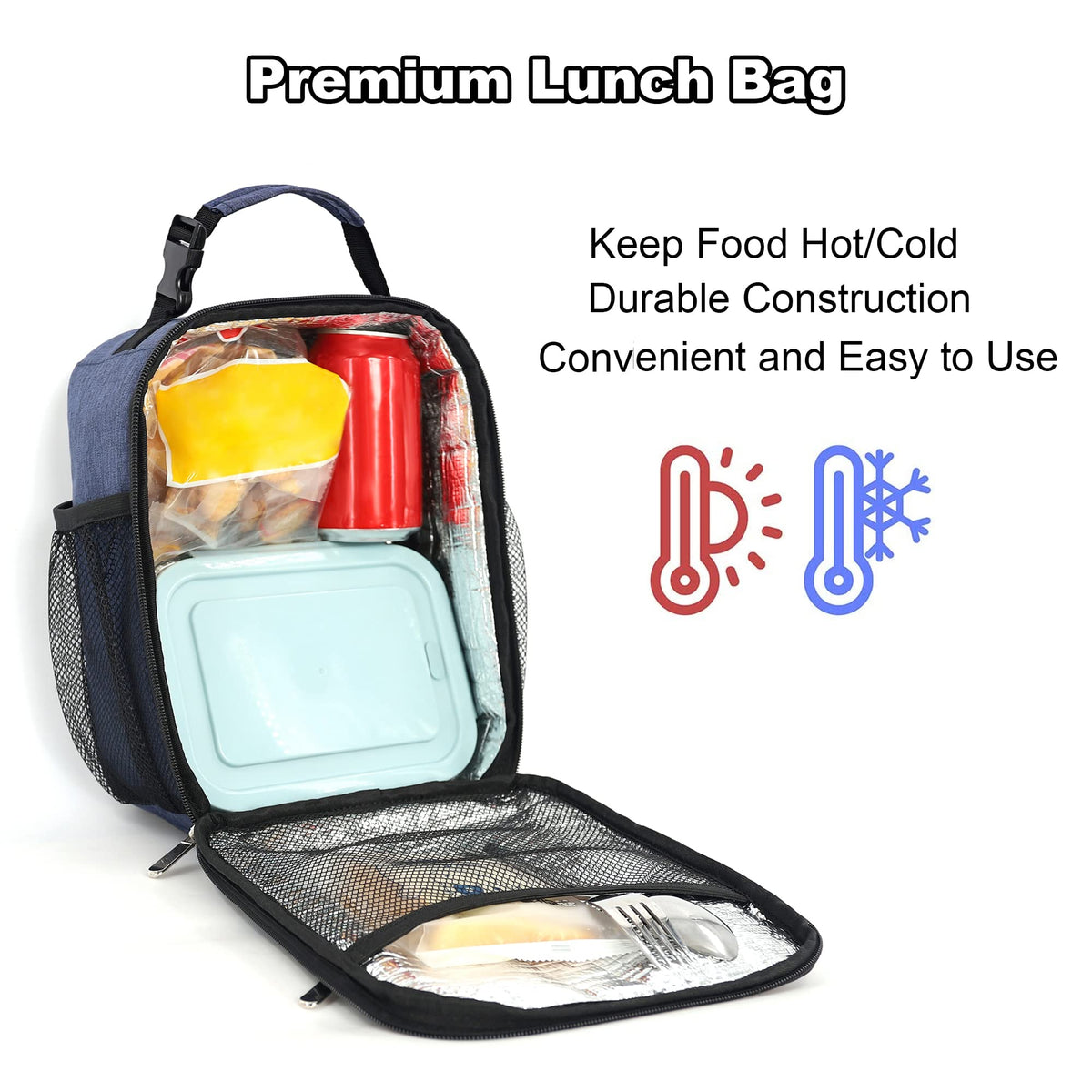 Femuar blue lunch box buckle handle, easy to carry.
