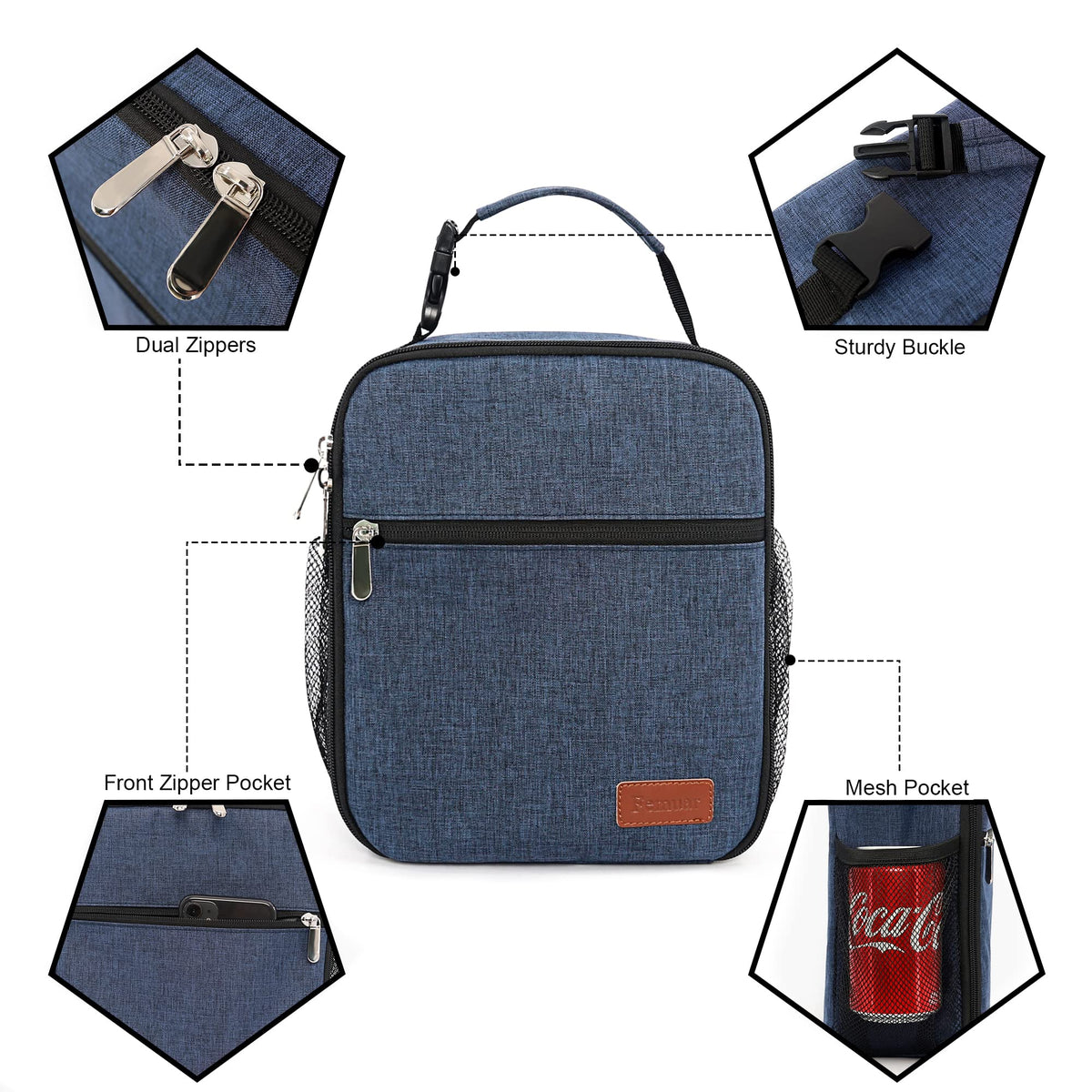Femuar blue lunch box compact size, fits one-person meals.