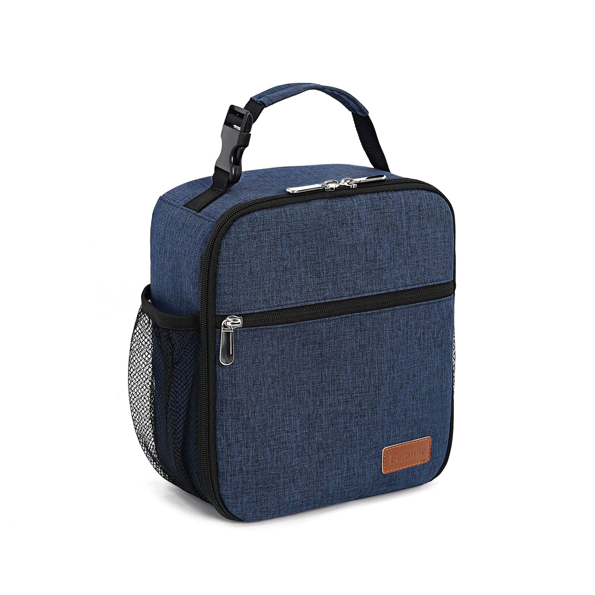 Femuar blue lunch box front view, compact for daily office meals.