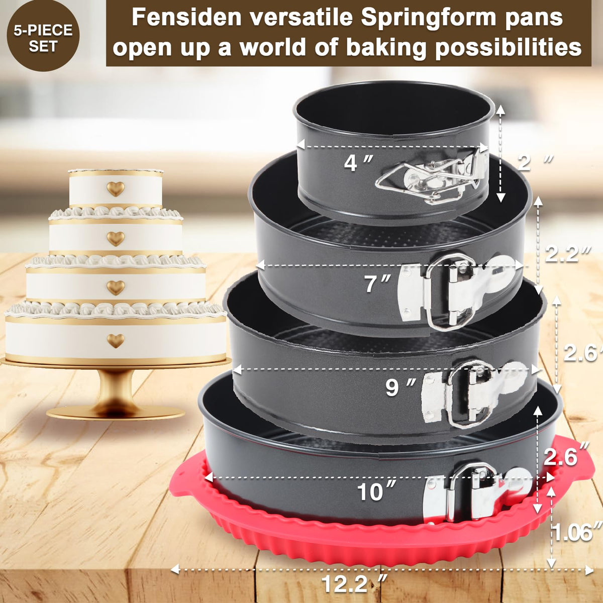 Fensiden 7-inch springform pan showing removable bottom for versatile baking.