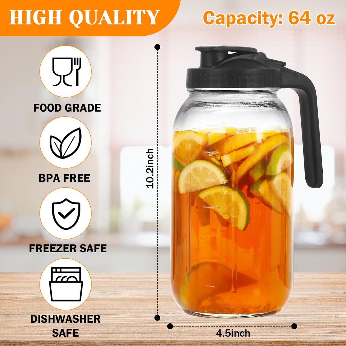 FEODSEW pitcher with lid side view showing ergonomic handle for pouring