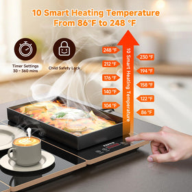 FEPPO gold-edged warming mat adds a sleek, spill-resistant presentation.