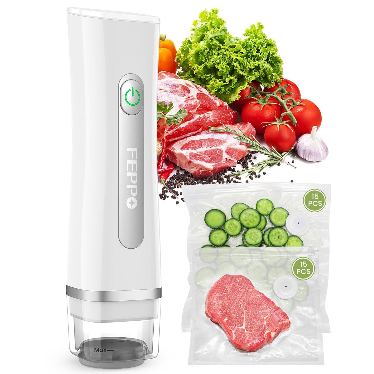 FEPPO vacuum sealer with visible water tank for easy monitoring.
