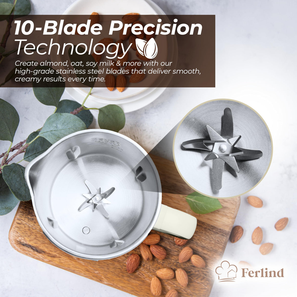Ferlind LCD screen with self-cleaning function for easy cleanup after blends.