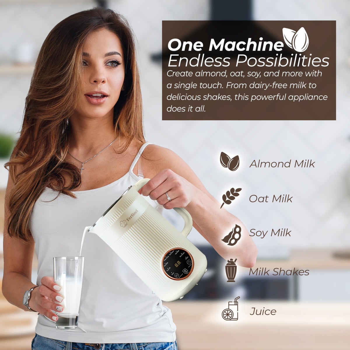 Ferlind strong motor and 10 blades create creamy plant-based milk.