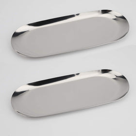 Fermus stainless steel decorative tray, oval 9-inch, two-pack, ideal for jewelry organization.