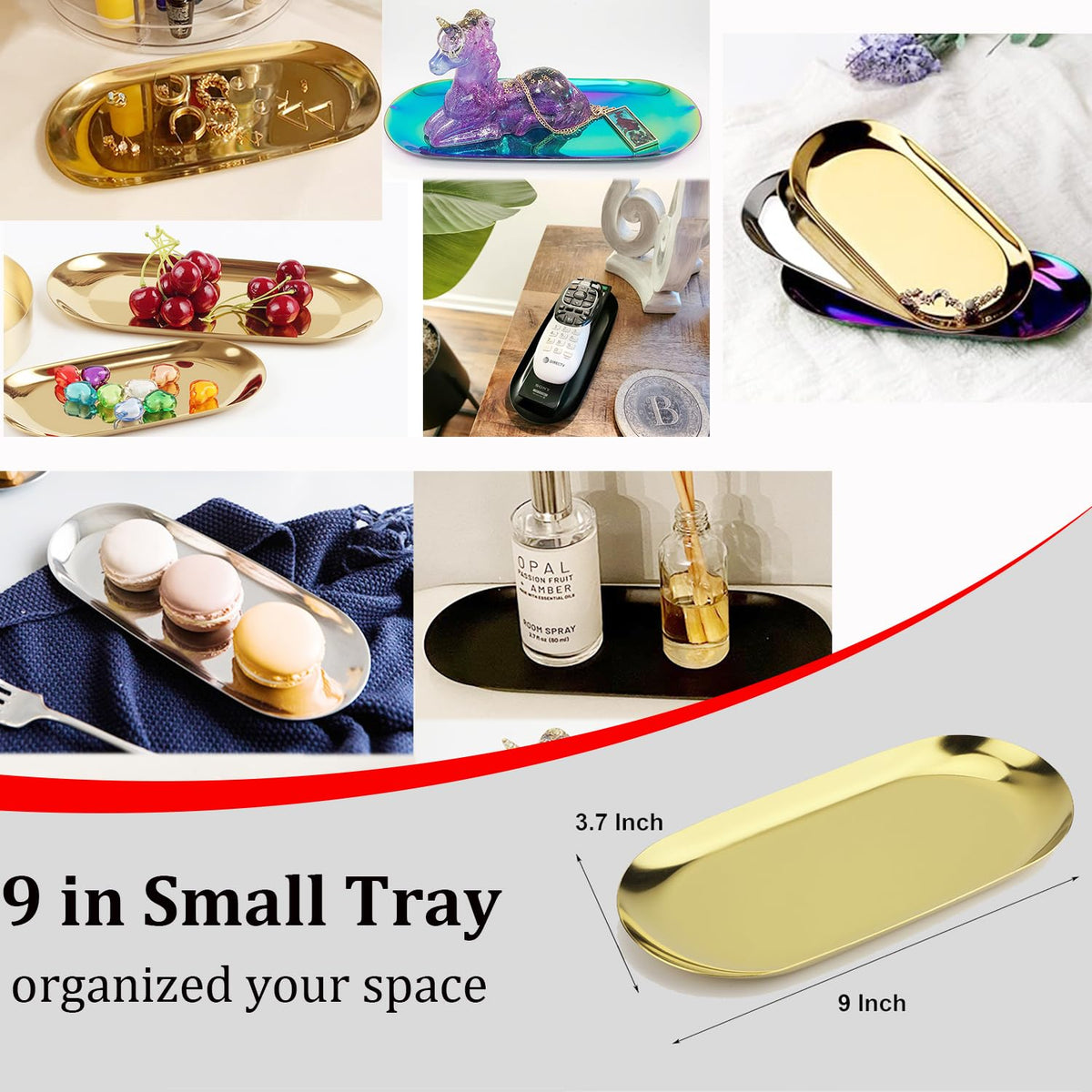 Fermus cosmetics-organizer tray in gold helps tidy makeup and beauty tools.