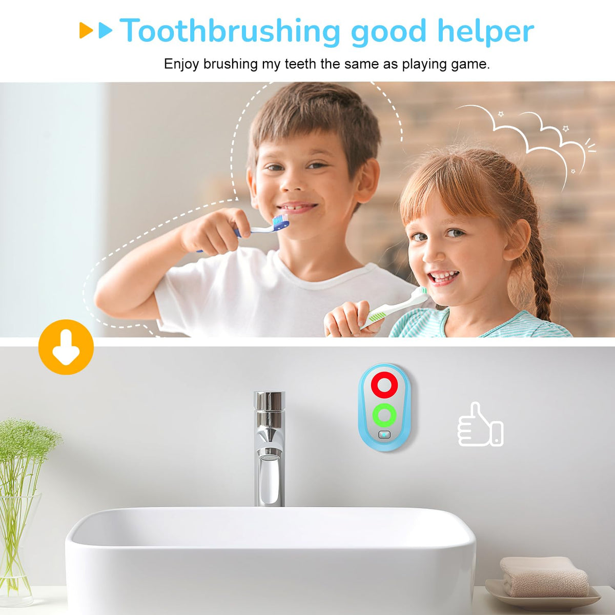 Ferriswheel toothbrush timer blue LED display highlights green, orange, and red cues.