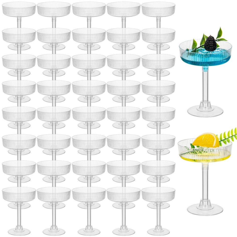 Ferrochef ribbed martini glasses offer stylish 5 oz portions for entertaining.
