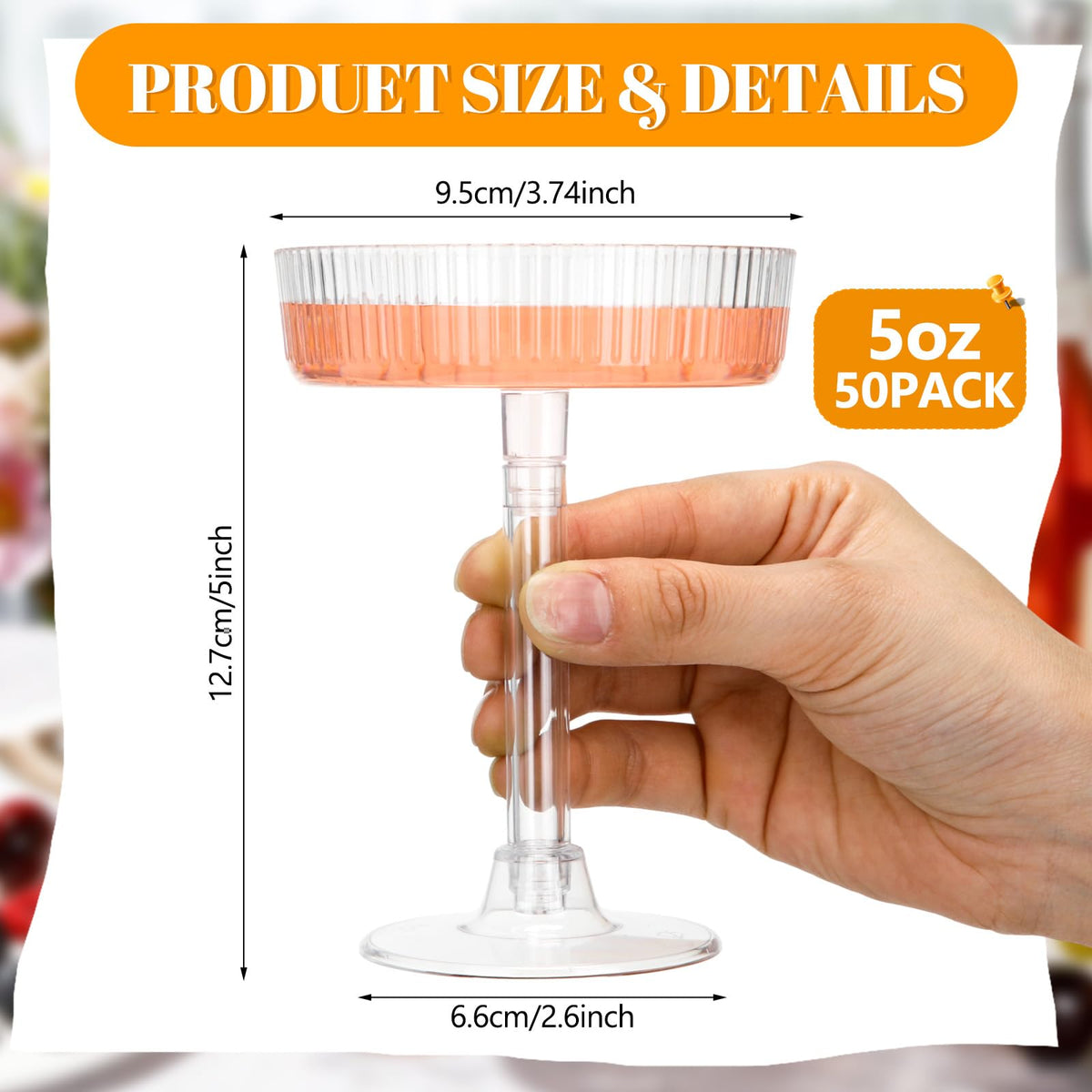 Ferrochef clear PS plastic martini cups with ribbed design enhance visibility of contents.