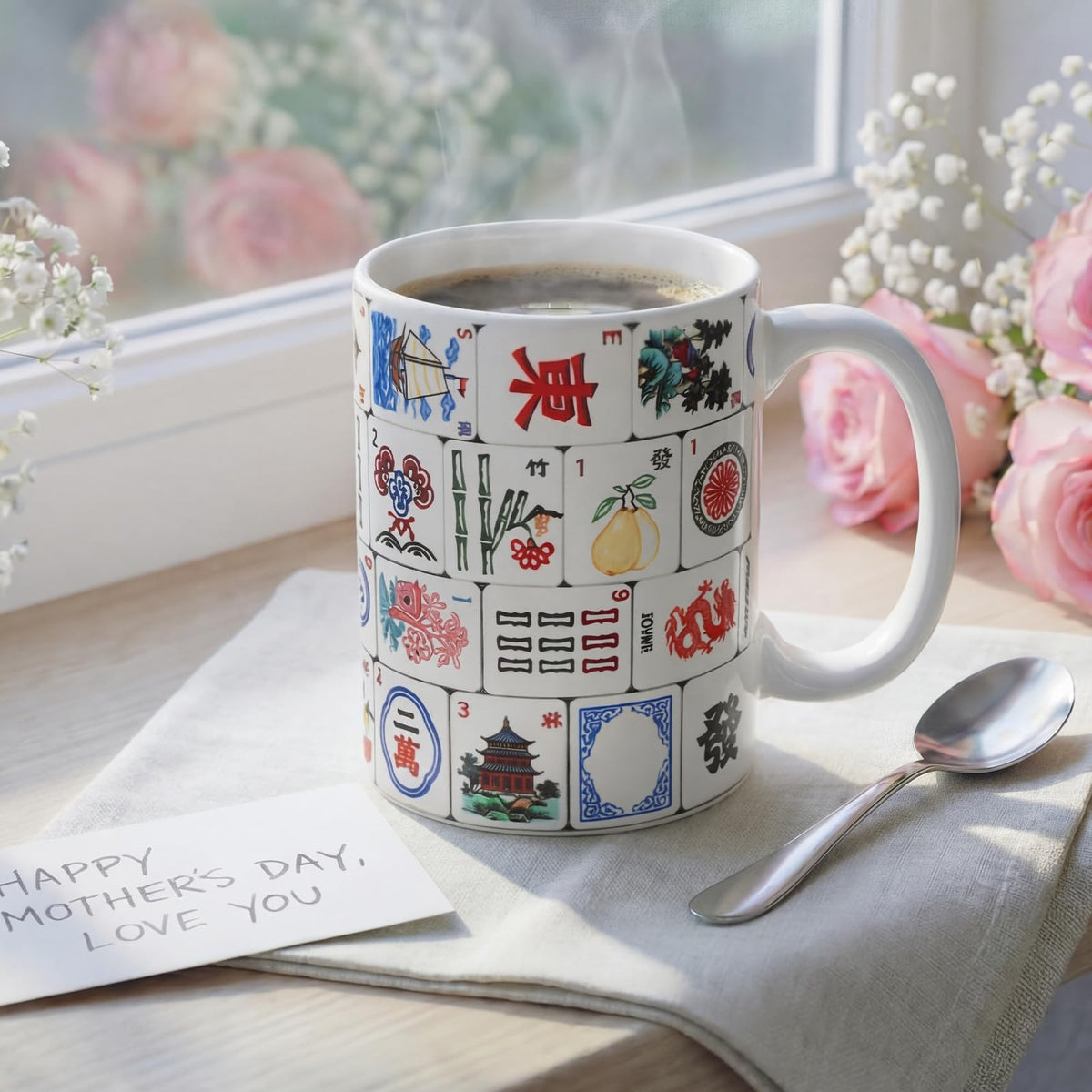 Ferrochef Mahjong mug with colorful ceramic design for daily coffee or tea.