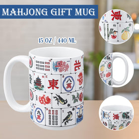 Ferrochef mahjong mug features ceramic body and sturdy construction for hot beverages.