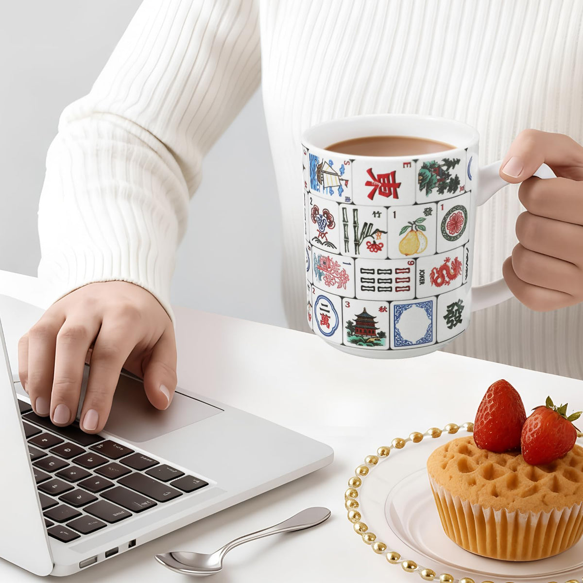 Ferrochef mahjong mug's thick ceramic provides a comfortable grip.