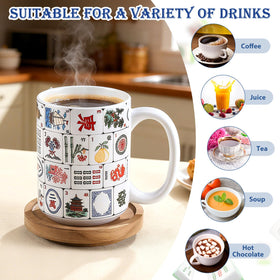 Ferrochef mahjong mug is versatile for hot drinks, juice, milk, or soup.