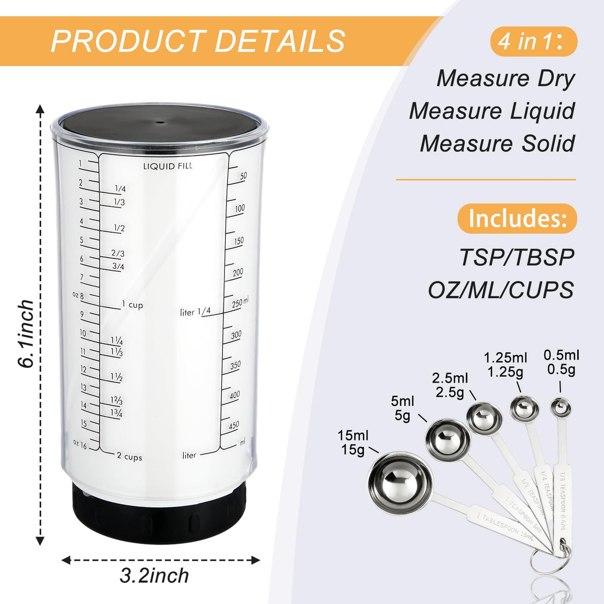 Ferrochef push-up measuring cup in use for smooth ingredient release.