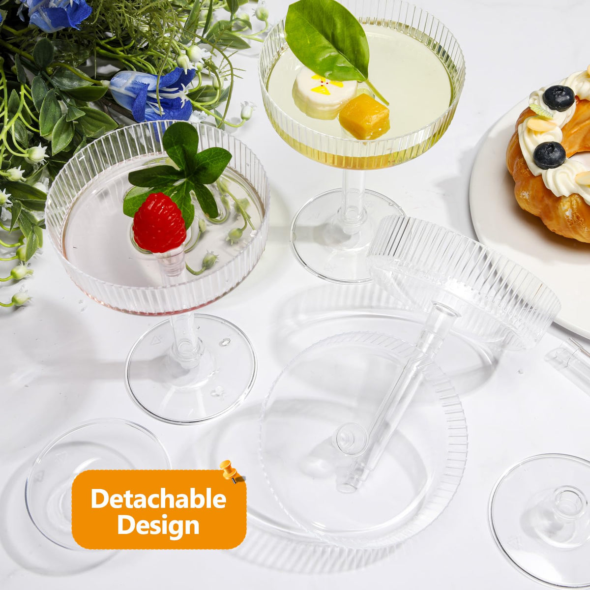 Ferrochef unbreakable plastic martini glasses provide safer handling during events.
