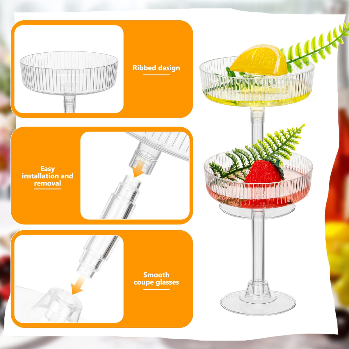 Ferrochef vintage ribbed coupe glasses look elegant for weddings and parties.