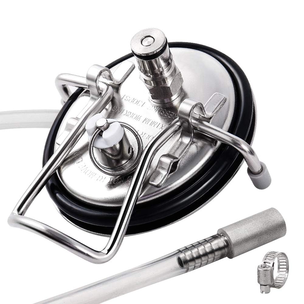 Ferroday carbonation keg lid with assembly enables quick home carbonation in corny kegs.