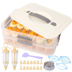Fertilfy 2-layer deviled egg carrier with lid securely transporting deviled eggs