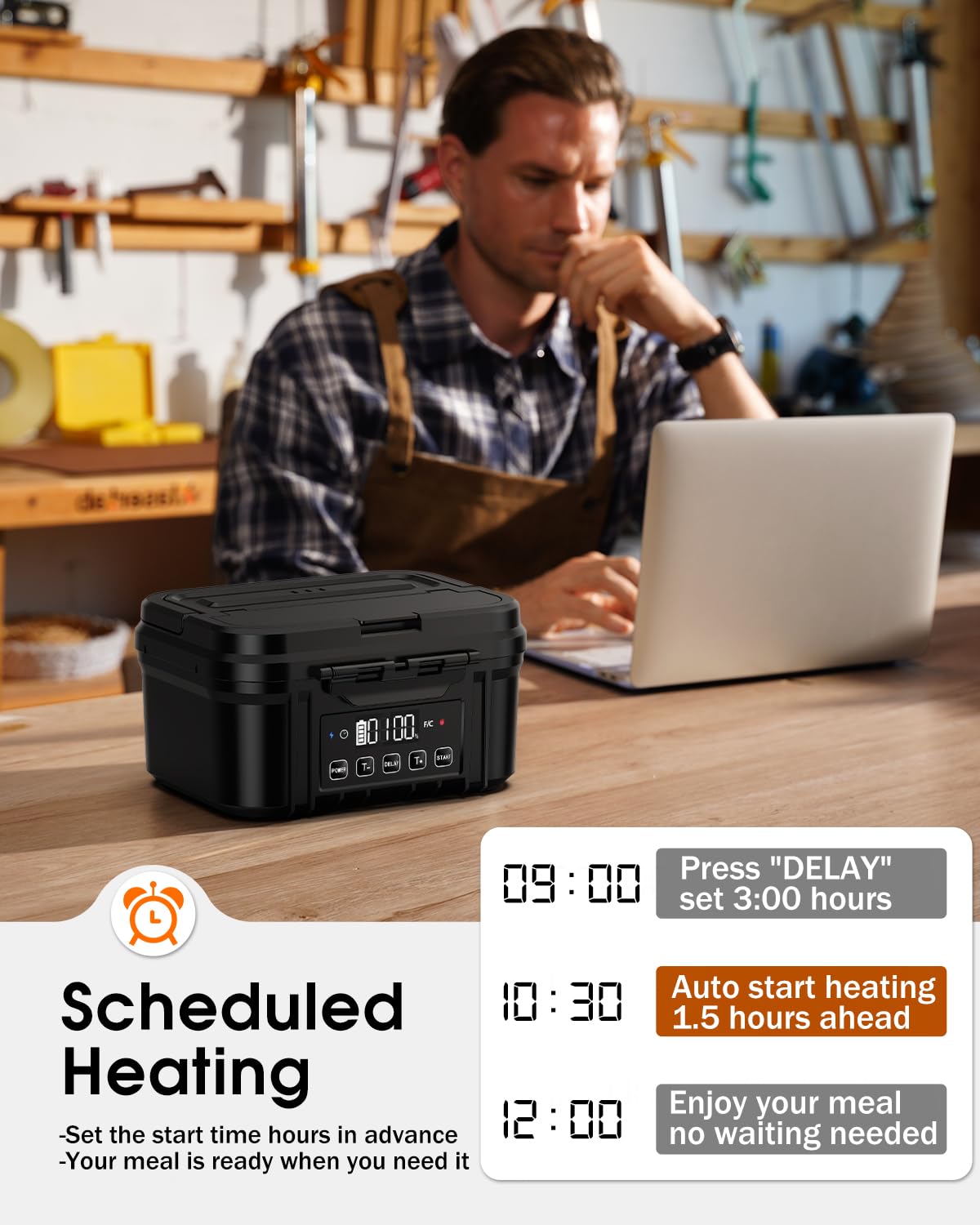 FERVINOW battery indicator on the lunch box for planning meals.