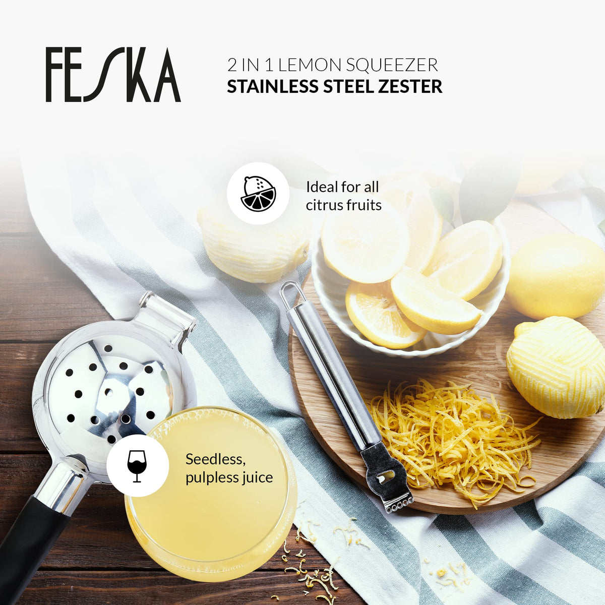 FESKA included zester for fresh lemon zest in seconds.