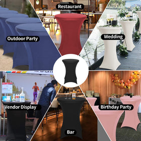 FestiCorp Spandex black table cover protecting under-table area from dust and scuffs
