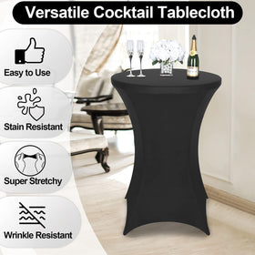 FestiCorp Spandex black table cover with elastic pockets displaying four-point leg fit