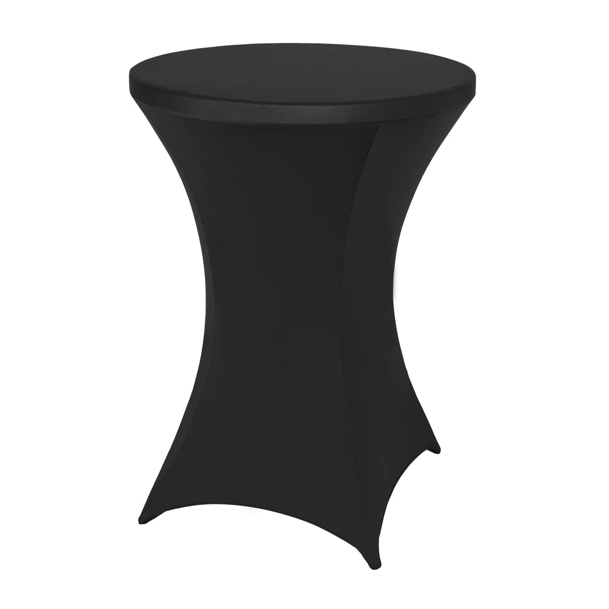 FestiCorp Spandex black round highboy cover on 30-32" diameter table showing a secure, neat fit