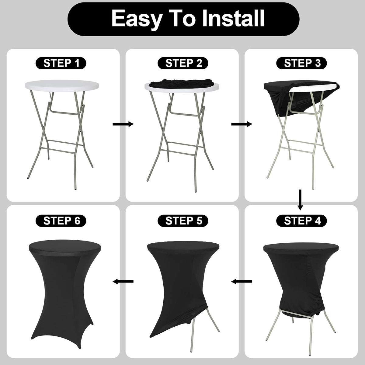 FestiCorp Spandex black round table cover at a wedding setup with sleek styling