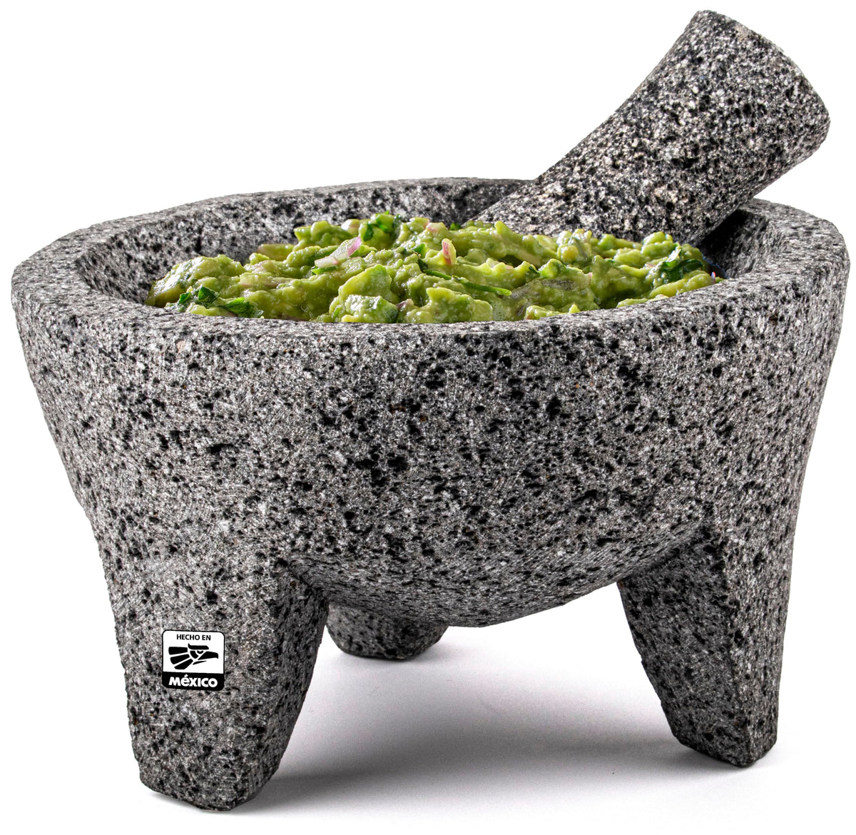FESTMEX molcajete 8-inch top view highlights textured volcanic basalt surface for authentic grinding.