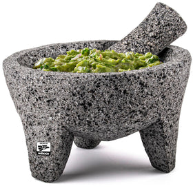 FESTMEX molcajete 8-inch top view highlights textured volcanic basalt surface for authentic grinding.
