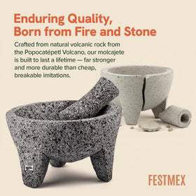 FESTMEX molcajete guacamole bowl scene showcases creamy avocado mash.