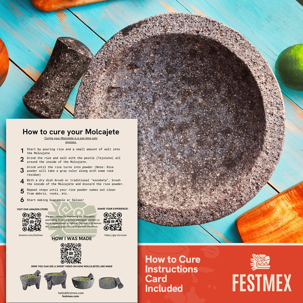 FESTMEX molcajete salsa prep with herbs and spices.