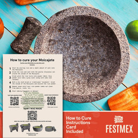 FESTMEX molcajete salsa prep with herbs and spices.